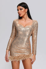 Farrah Feather Sequin Mini Dress - Gold