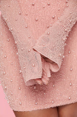 Long Sleeve Deep Plunge Mini Dress in Rose