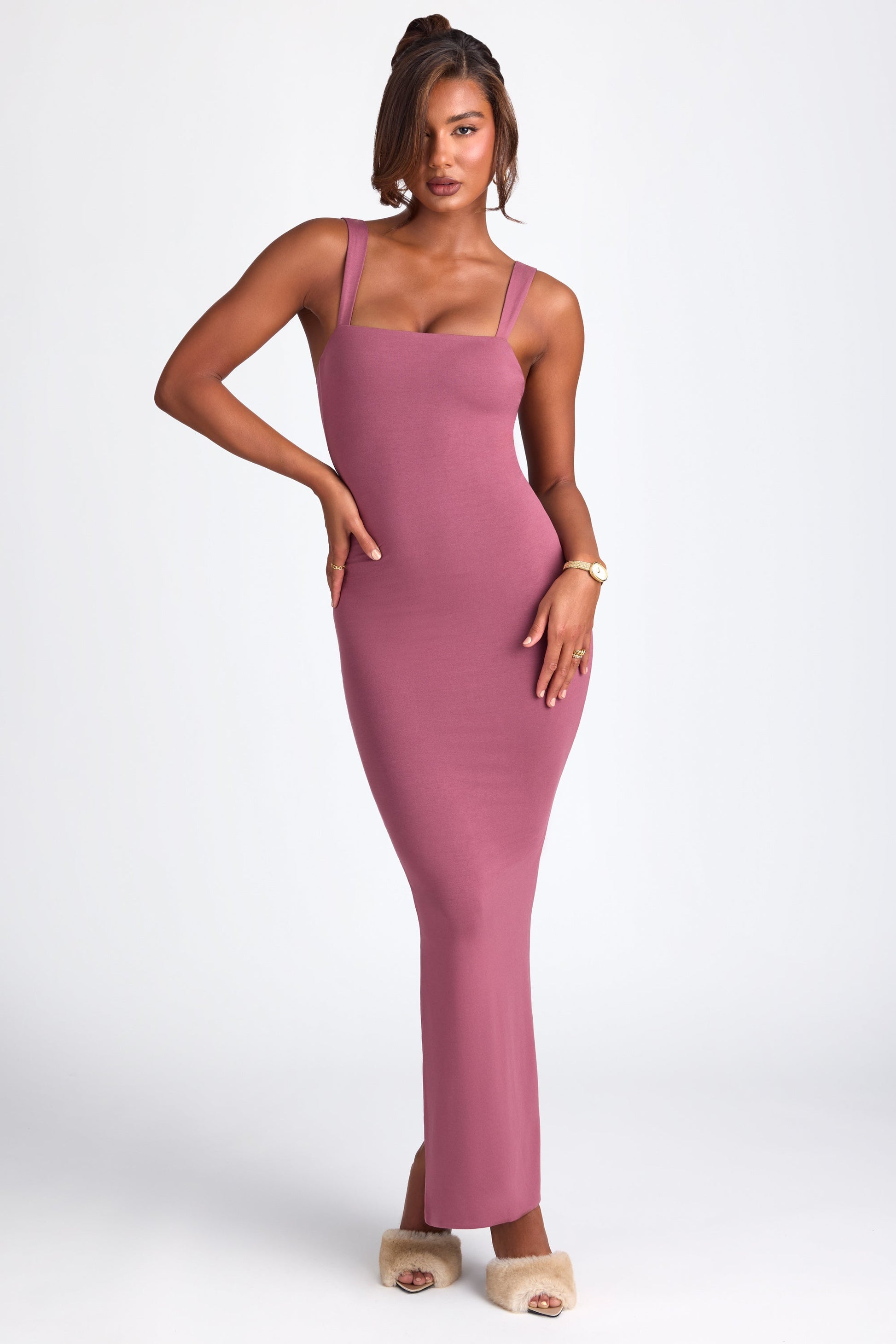 Modal Square Neck Low Back Maxi Dress in Plum