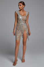 Sedaya Glitter Mesh Mini Dress - Silver