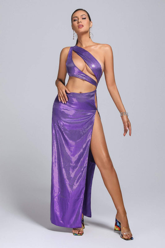 Benase Cutout Sequin Slit Maxi Dress