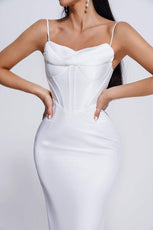 Dalila Satin Corset Midi Dress - White