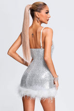 Vaonia Sequin Feather Mini Dress