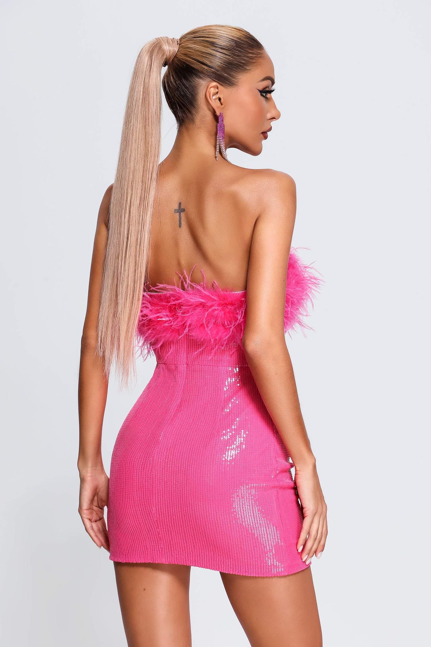 Roto Sequin Feather Mini Dress