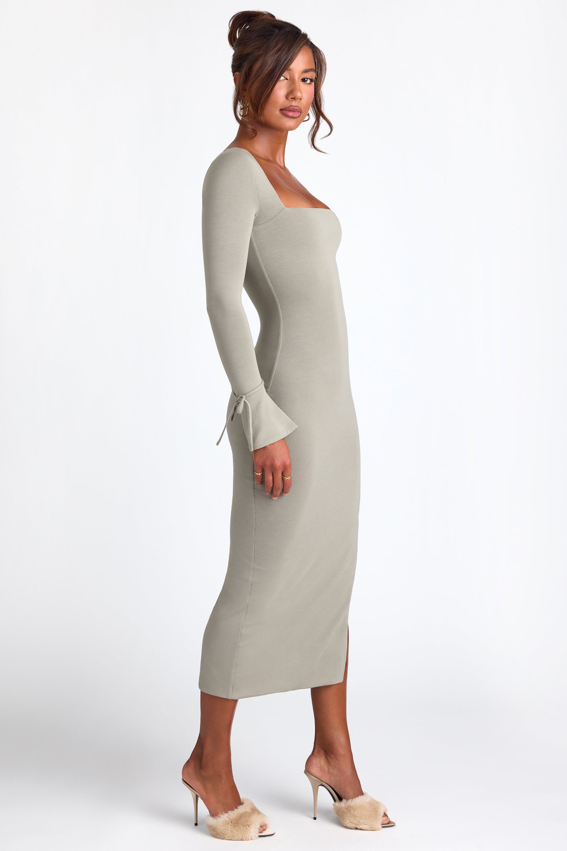 Modal Square Neck Long Sleeve Midaxi Dress